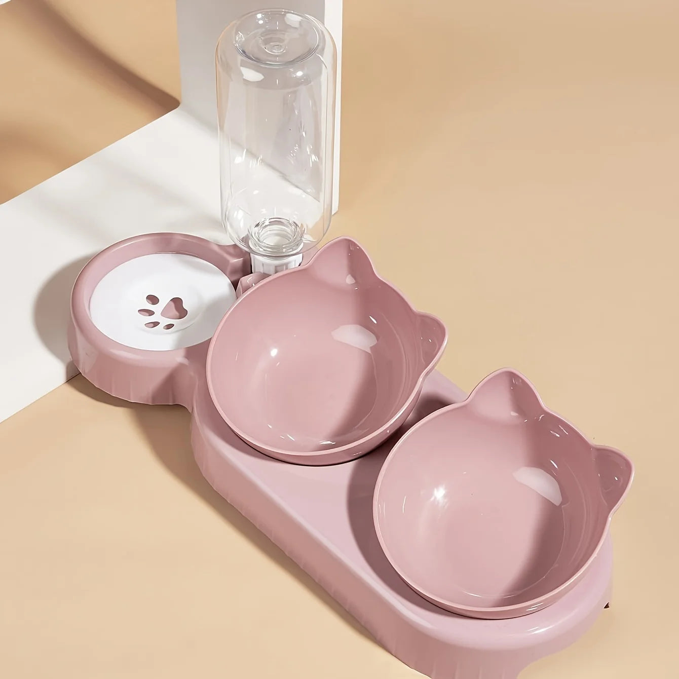 Tilted Cat Bowl Set with Gravity Water Bottle