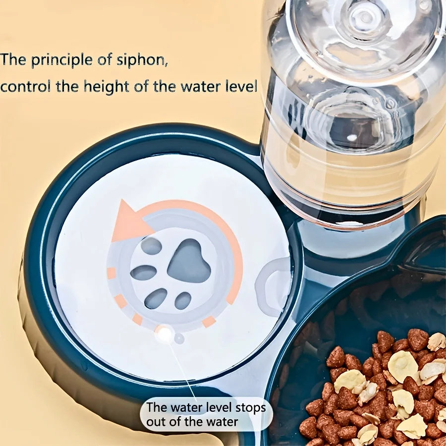 Tilted Cat Bowl Set with Gravity Water Bottle