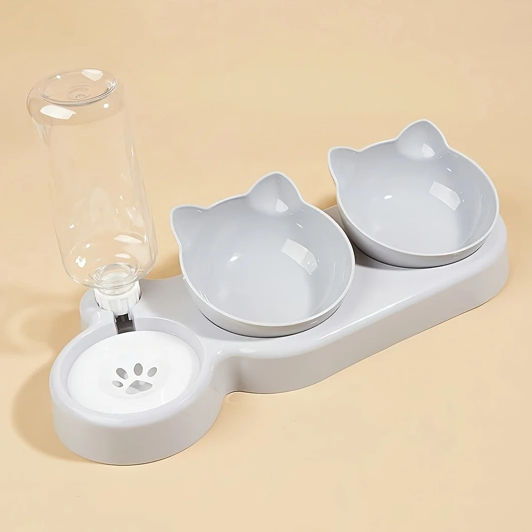 Tilted Cat Bowl Set with Gravity Water Bottle