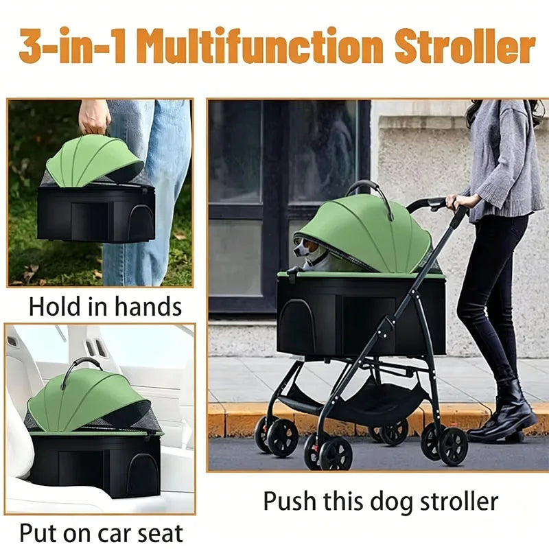 3-in-1 Foldable Pet Stroller & Carrier