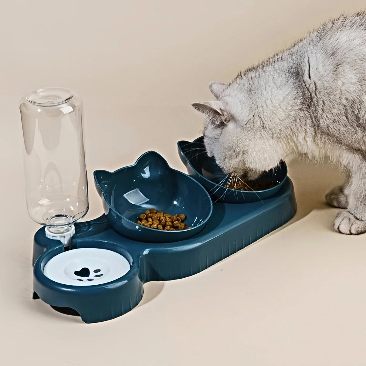 Tilted Cat Bowl Set with Gravity Water Bottle