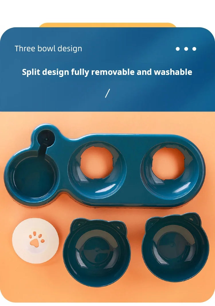 Tilted Cat Bowl Set with Gravity Water Bottle