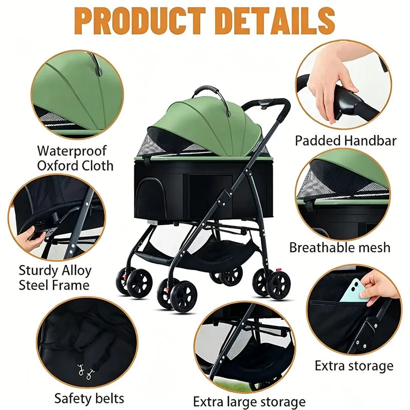 3-in-1 Foldable Pet Stroller & Carrier