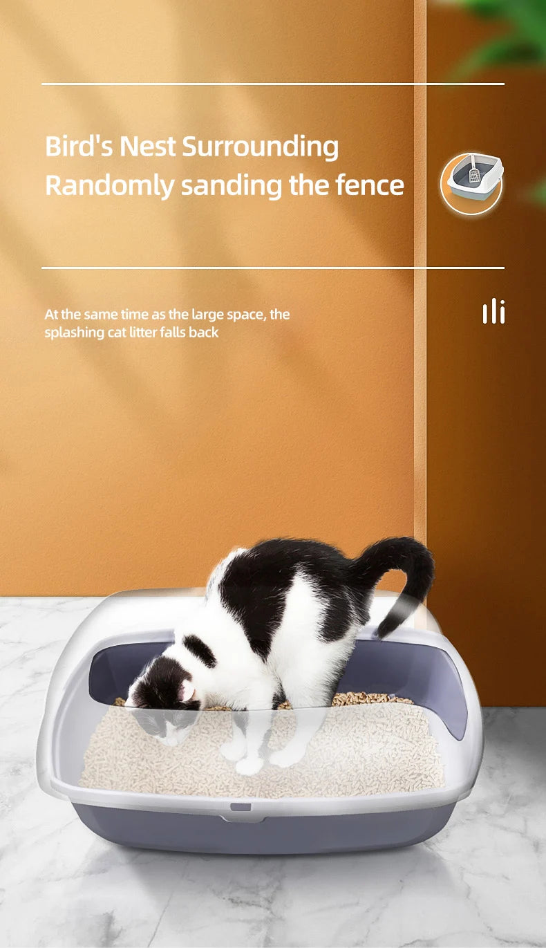 Large Semi-Enclosed Cat Litter Box – Open & Easy Access