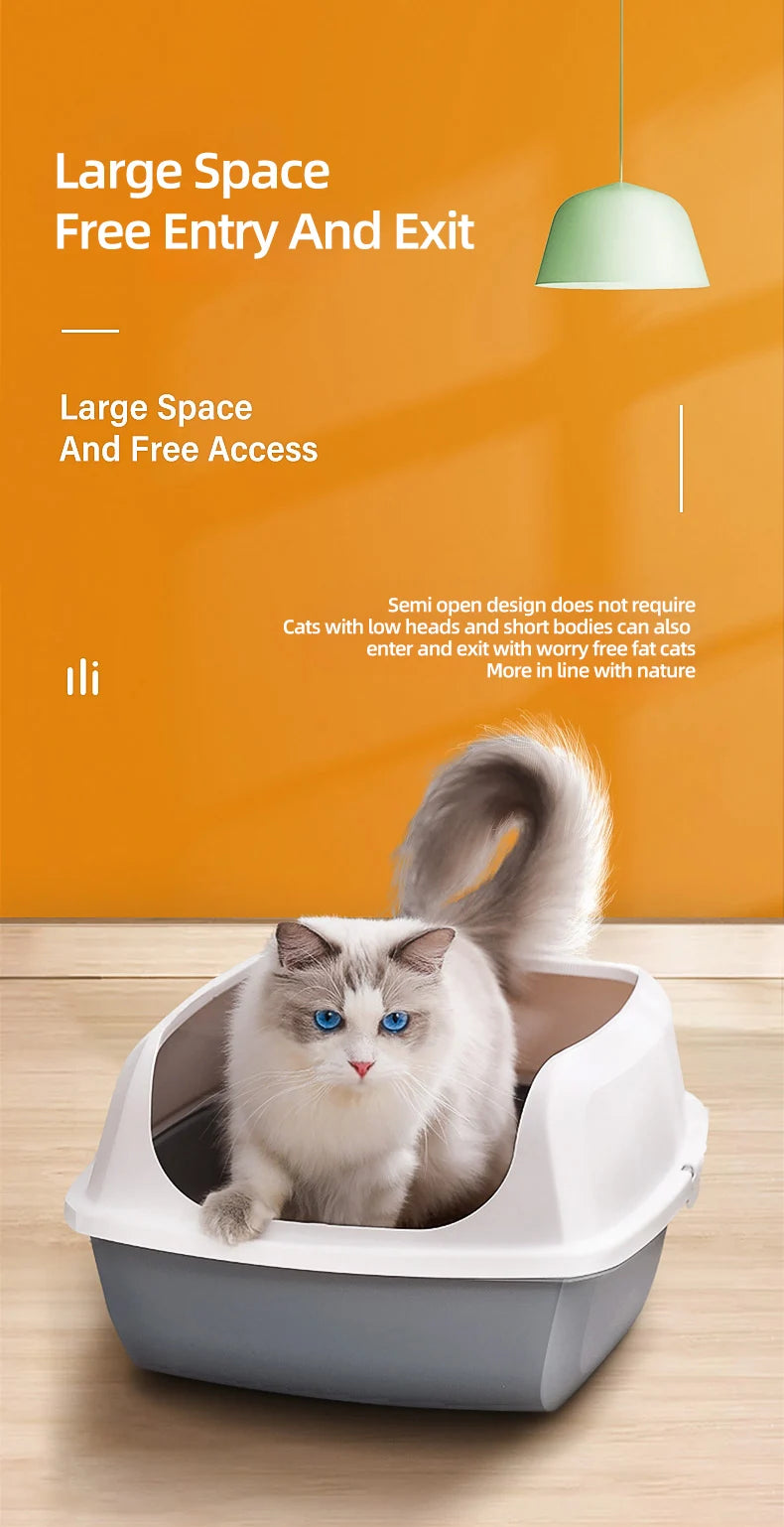 Large Semi-Enclosed Cat Litter Box – Open & Easy Access