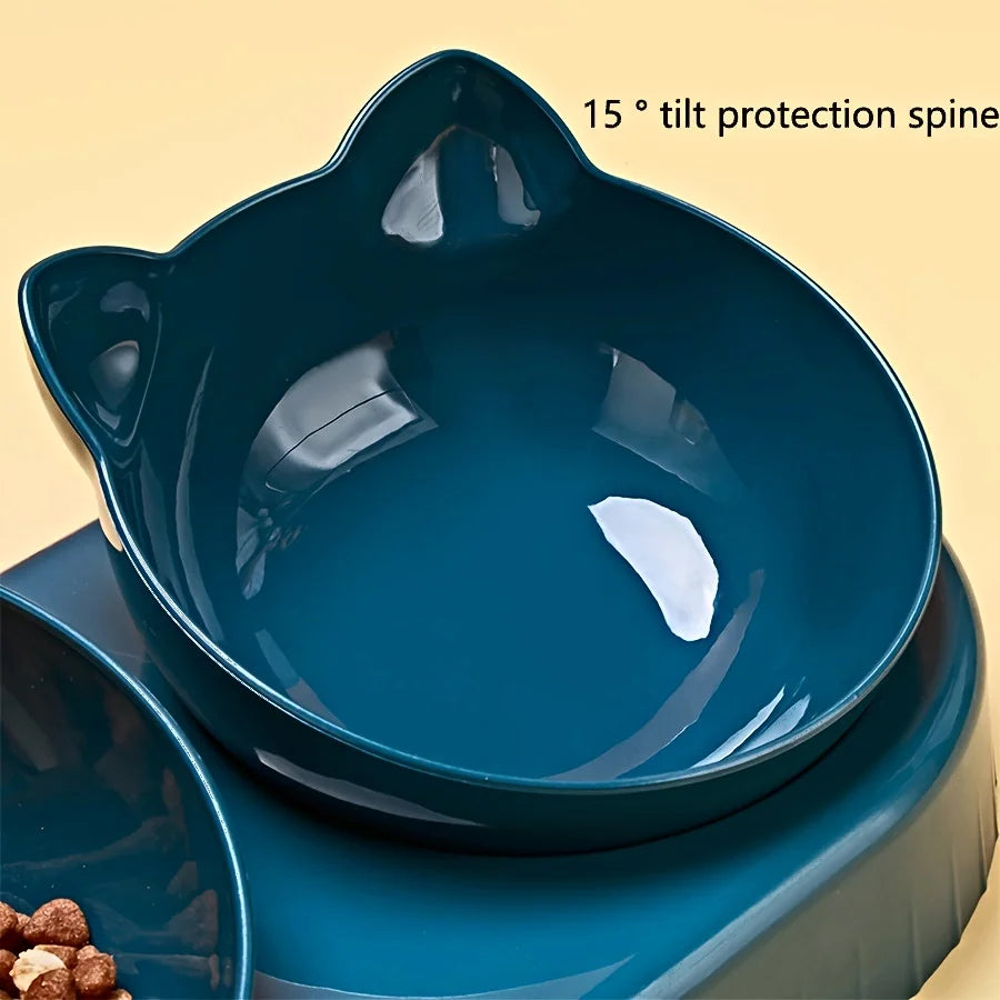 Tilted Cat Bowl Set with Gravity Water Bottle