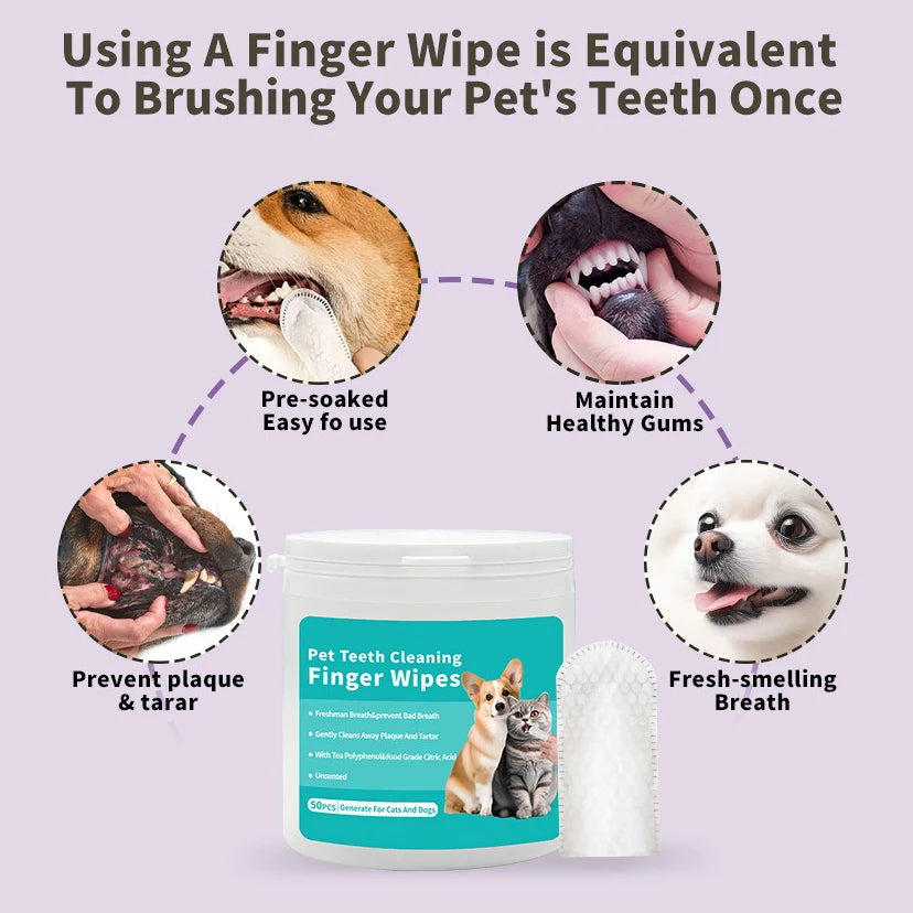 Disposable Pet Finger Toothbrush Wipes
