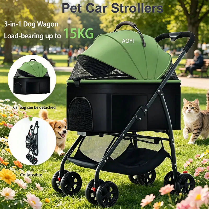 3-in-1 Foldable Pet Stroller & Carrier